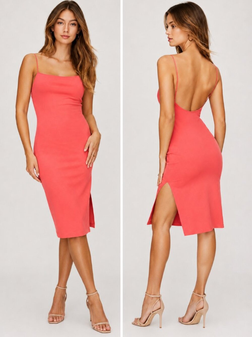Aritzia Babaton Julius Slip Midi Dress Low Back Side Slit Coral Pink Size XXS